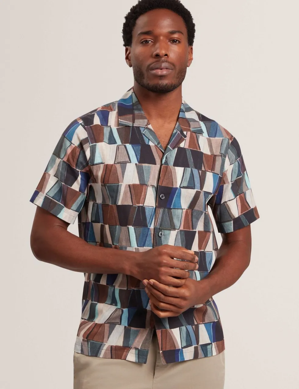 Regular Fit Cotton Linen Blend Geo Shirt