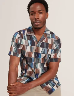 Regular Fit Cotton Linen Blend Geo Shirt