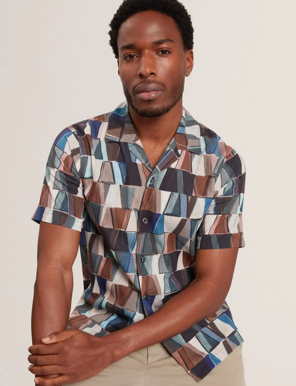 Regular Fit Cotton Linen Blend Geo Shirt