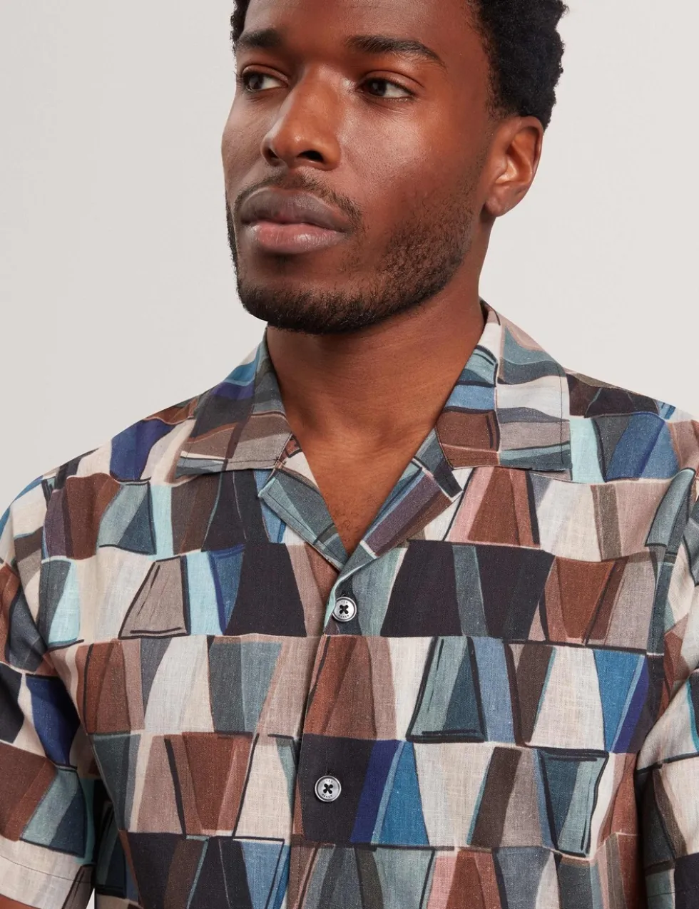 Regular Fit Cotton Linen Blend Geo Shirt