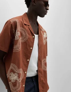 Regular Fit Cotton Linen Blend Floral Shirt
