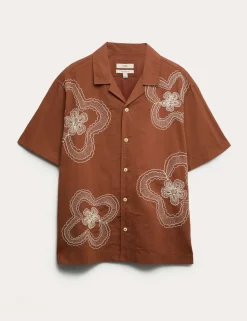 Regular Fit Cotton Linen Blend Floral Shirt