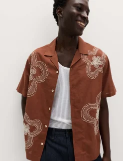 Regular Fit Cotton Linen Blend Floral Shirt
