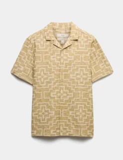Regular Fit Cotton Rich Geometric Short Sleeve Shirt
