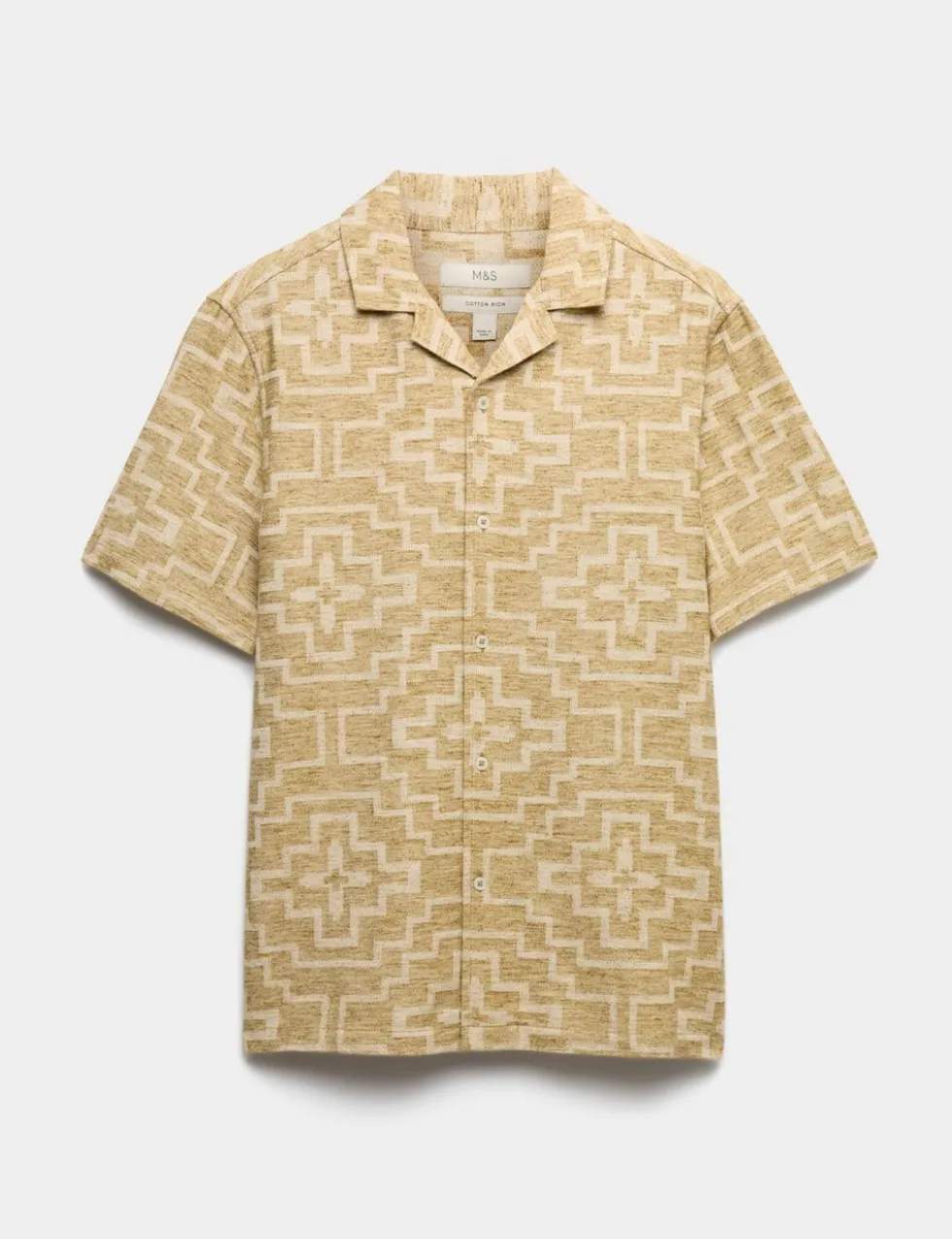 Regular Fit Cotton Rich Geometric Short Sleeve Shirt