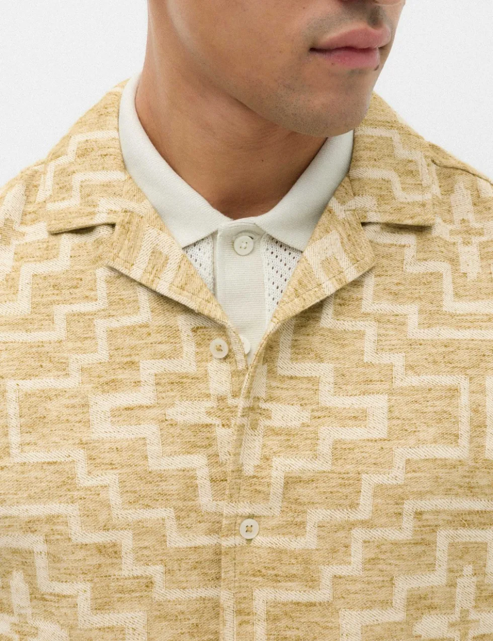 Regular Fit Cotton Rich Geometric Short Sleeve Shirt
