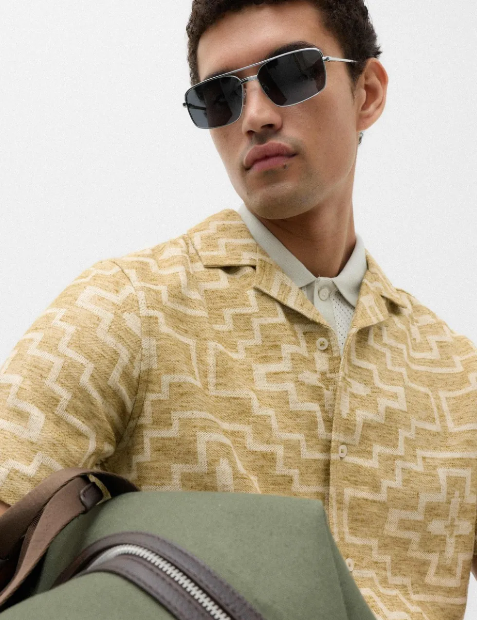 Regular Fit Cotton Rich Geometric Short Sleeve Shirt