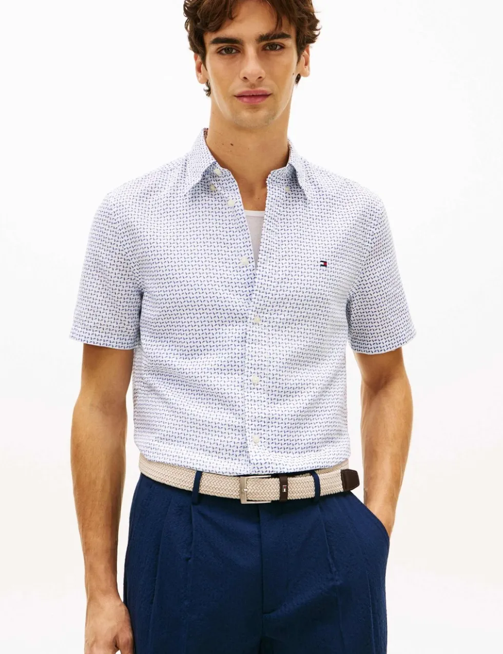 Regular Fit Linen Blend Geometric Shirt