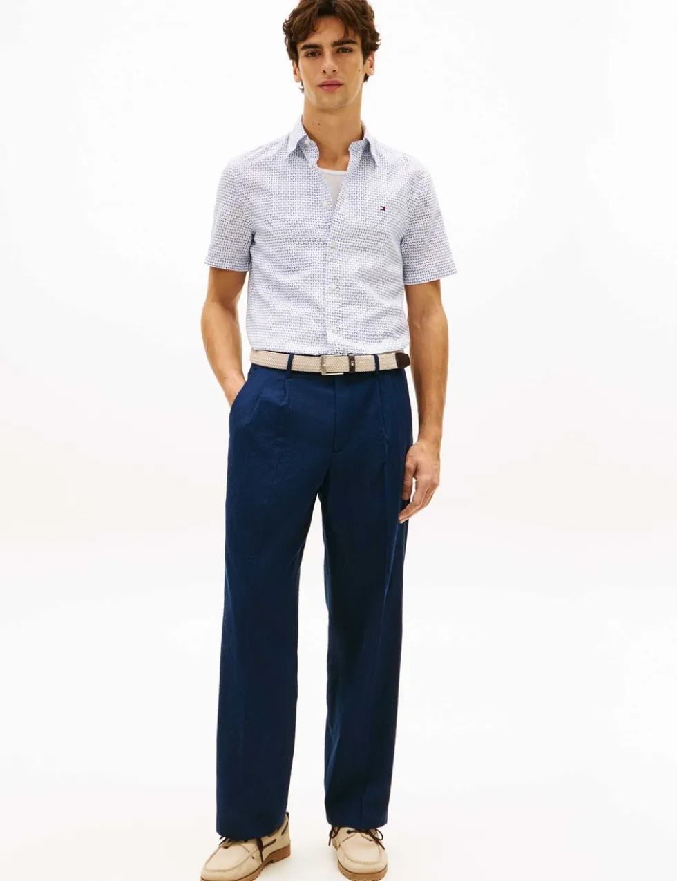 Regular Fit Linen Blend Geometric Shirt