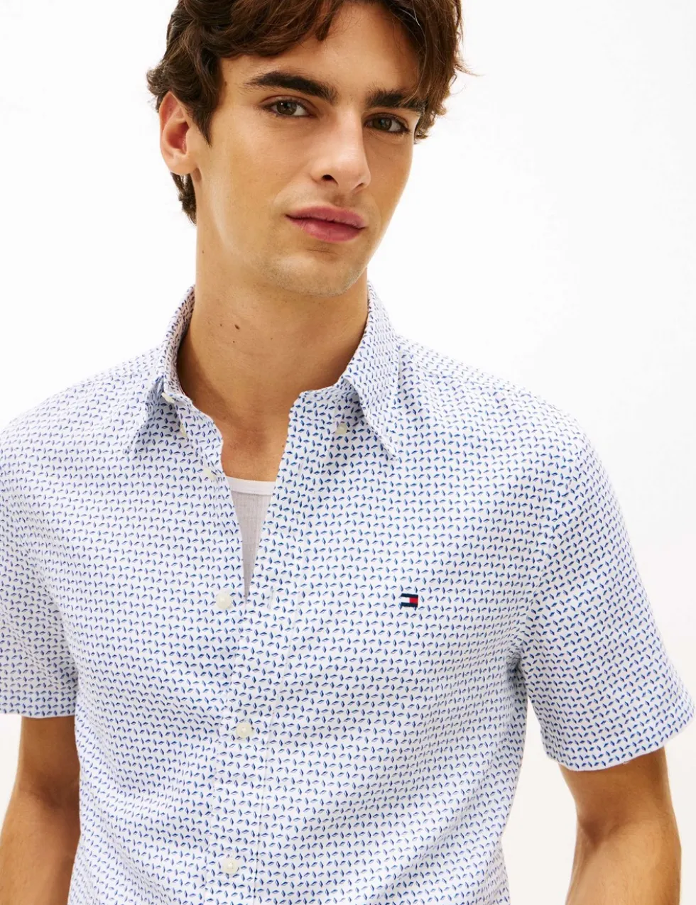 Regular Fit Linen Blend Geometric Shirt