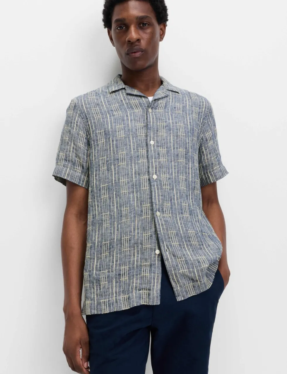 Regular Fit Linen Rich Printed Shirt