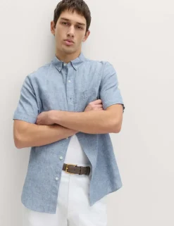 Regular Fit Linen Rich Short Sleeve Shirt
