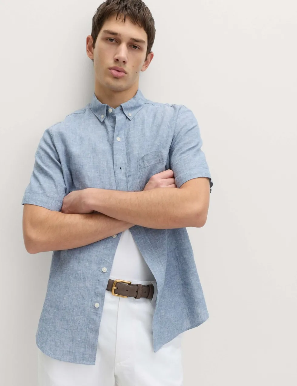 Regular Fit Linen Rich Short Sleeve Shirt