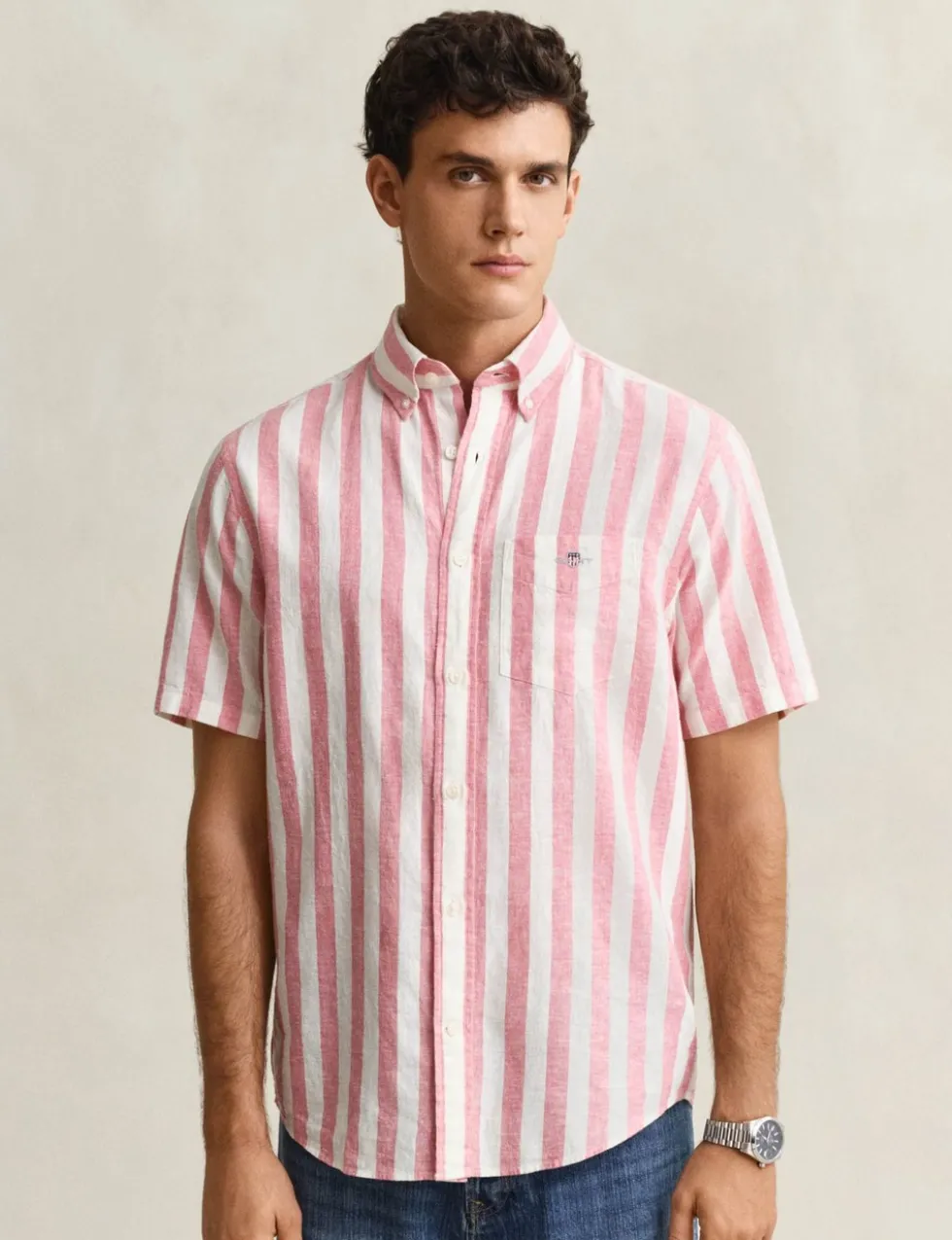Regular Fit Linen Rich Striped Shirt