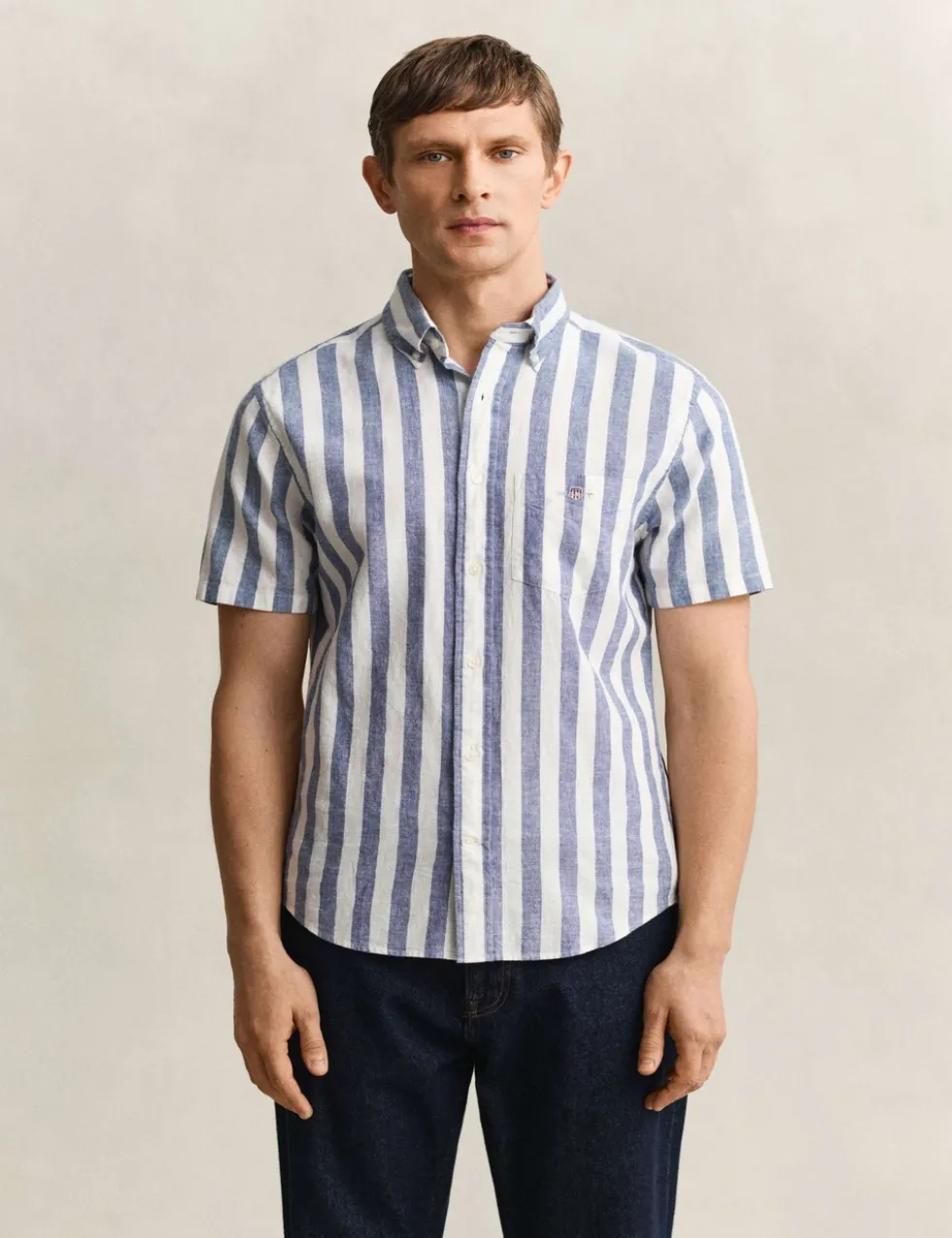 Regular Fit Linen Rich Striped Shirt