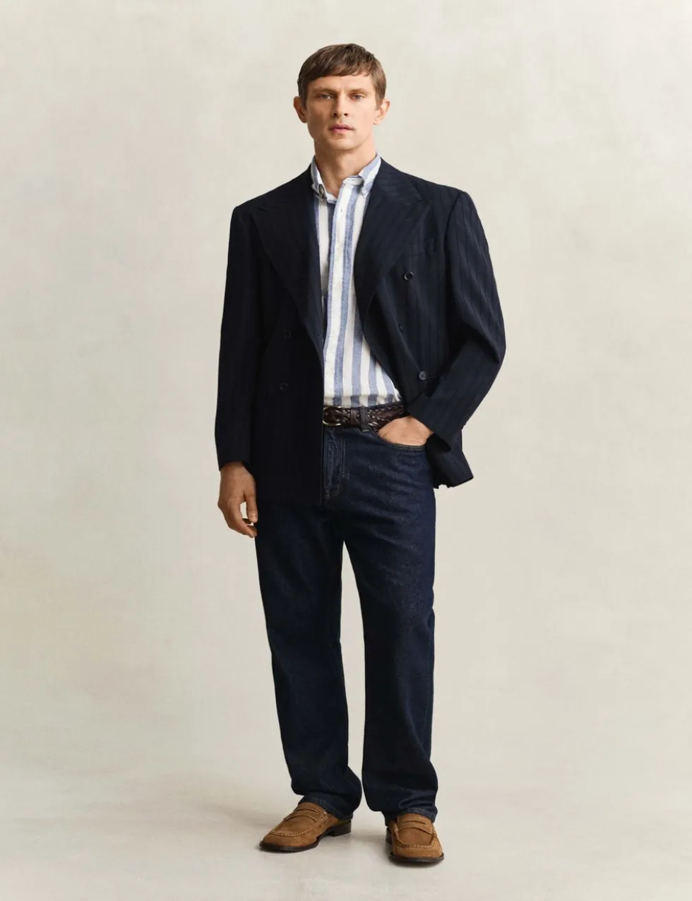 Regular Fit Linen Rich Striped Shirt