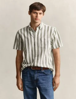 Regular Fit Linen Rich Striped Shirt