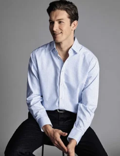 Regular Fit Non-Iron Pure Cotton Twill Striped Shirt