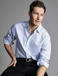 Regular Fit Non-Iron Pure Cotton Twill Striped Shirt
