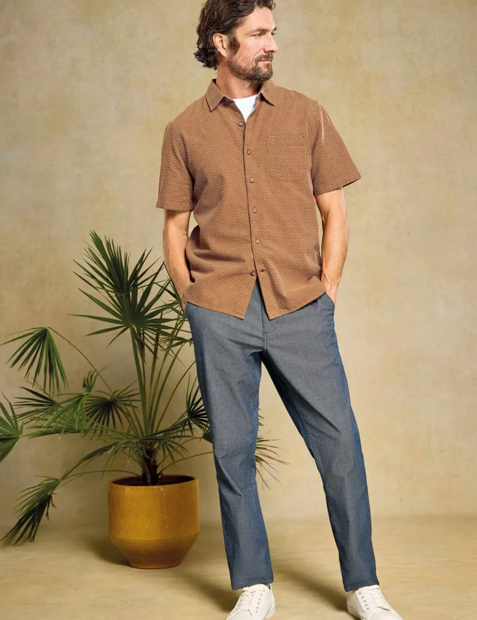 Regular Fit Pure Cotton Tile Pattern Shirt