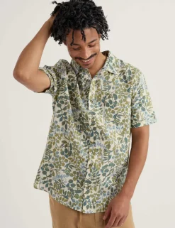 Regular Fit Pure Linen Floral Short Sleeve Shirt