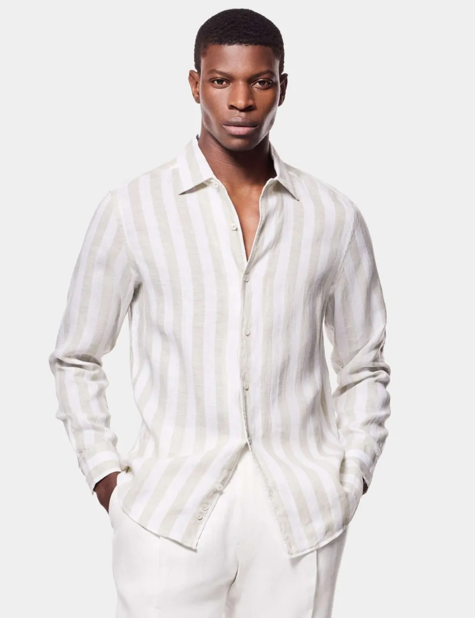 Regular Fit Pure Linen Large Stripe Shirt