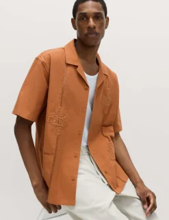 Relaxed Fit Cotton Rich Embroidered Short Sleeve Shirt
