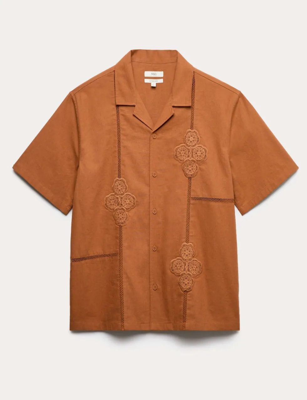 Relaxed Fit Cotton Rich Embroidered Short Sleeve Shirt