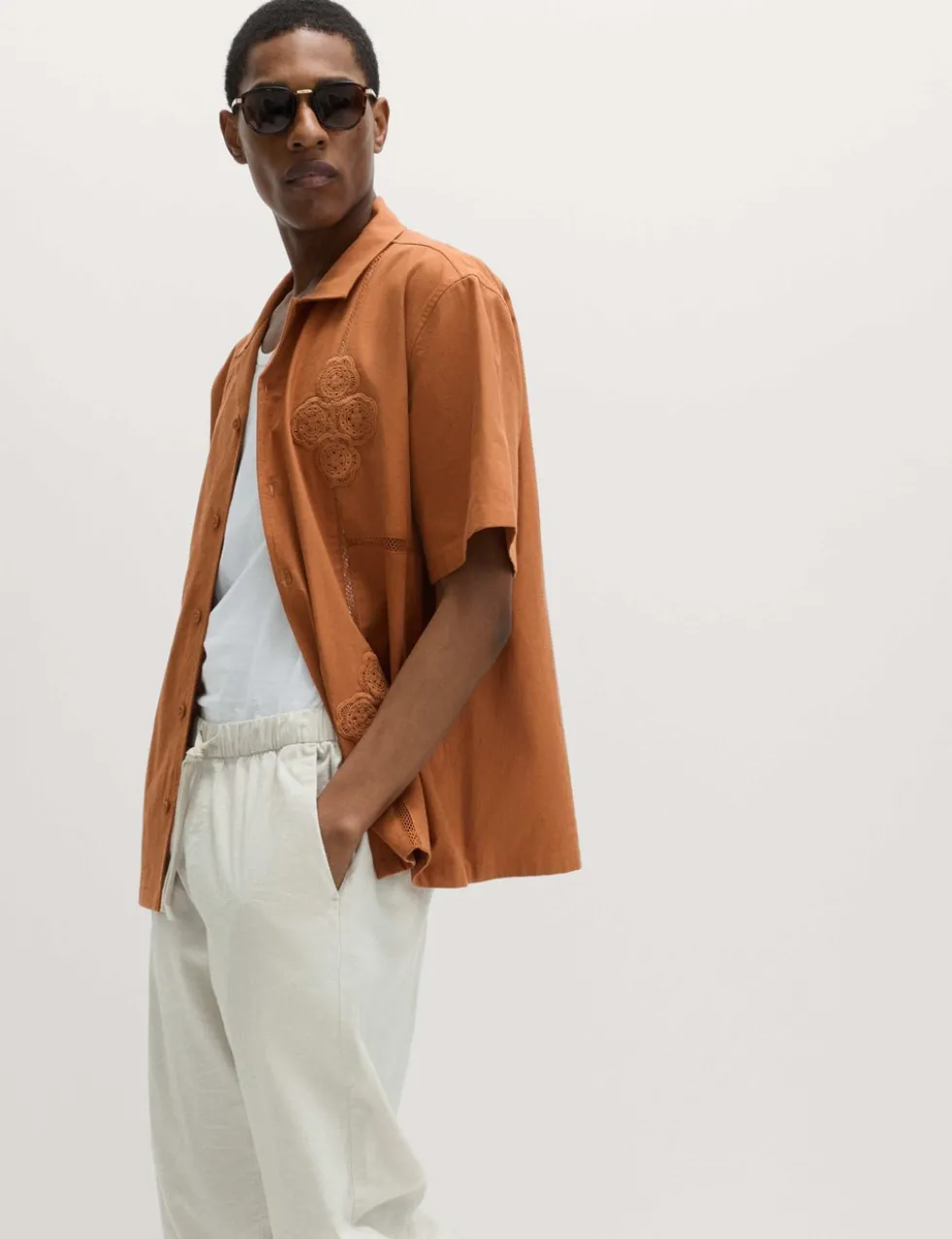 Relaxed Fit Cotton Rich Embroidered Short Sleeve Shirt