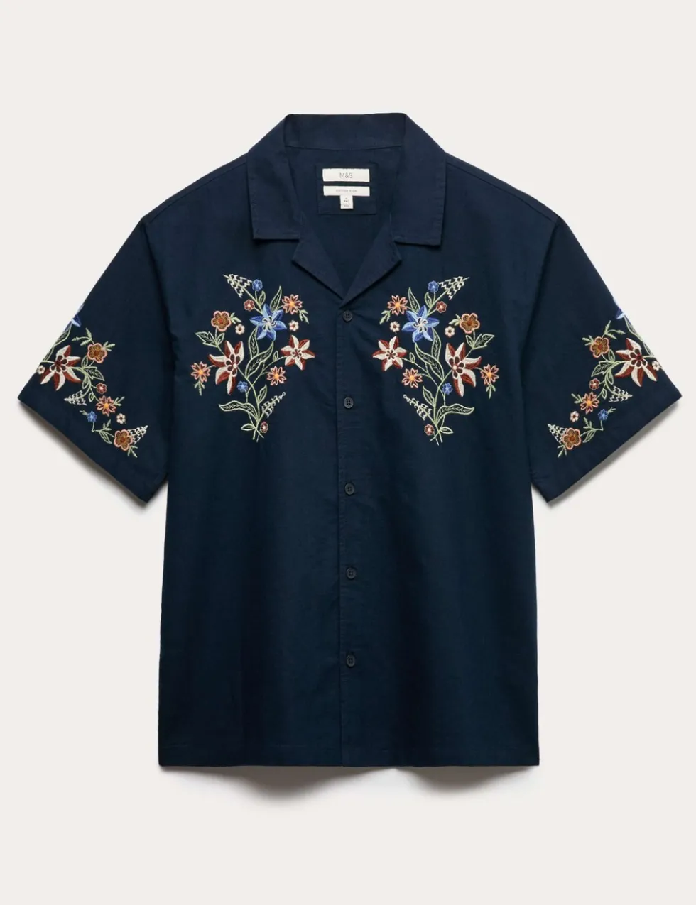 Relaxed Fit Cotton Rich Embroidered Short Sleeve Shirt