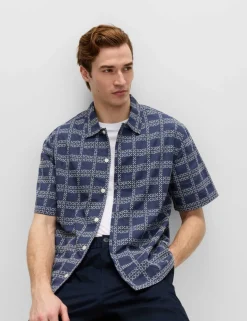 Relaxed Fit Cotton Rich Embroidered Short Sleeve Shirt