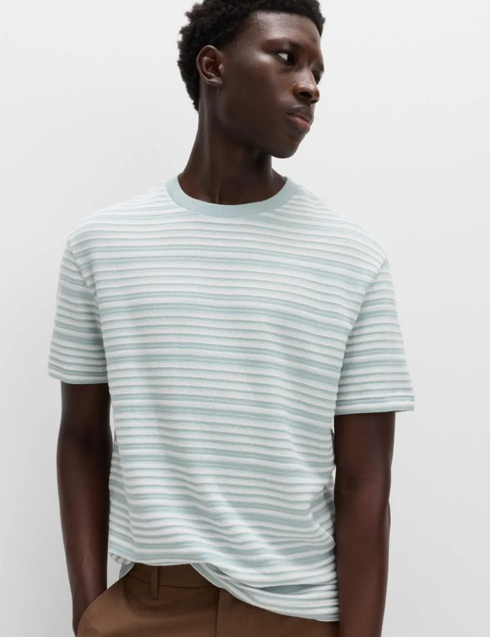 Relaxed Fit Cotton Rich Textured Striped T-Shirt