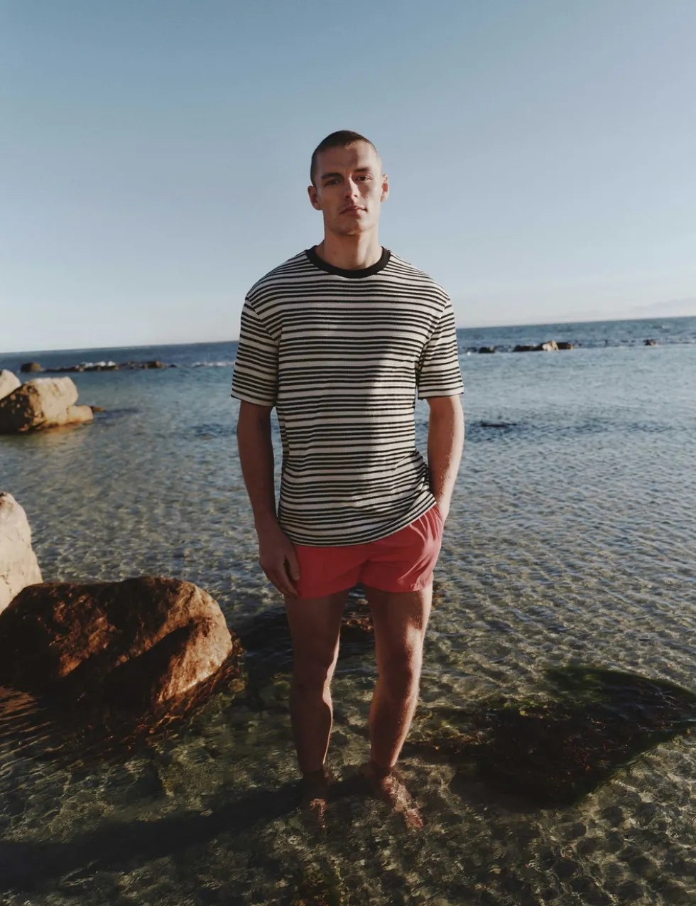 Relaxed Fit Cotton Rich Textured Striped T-Shirt