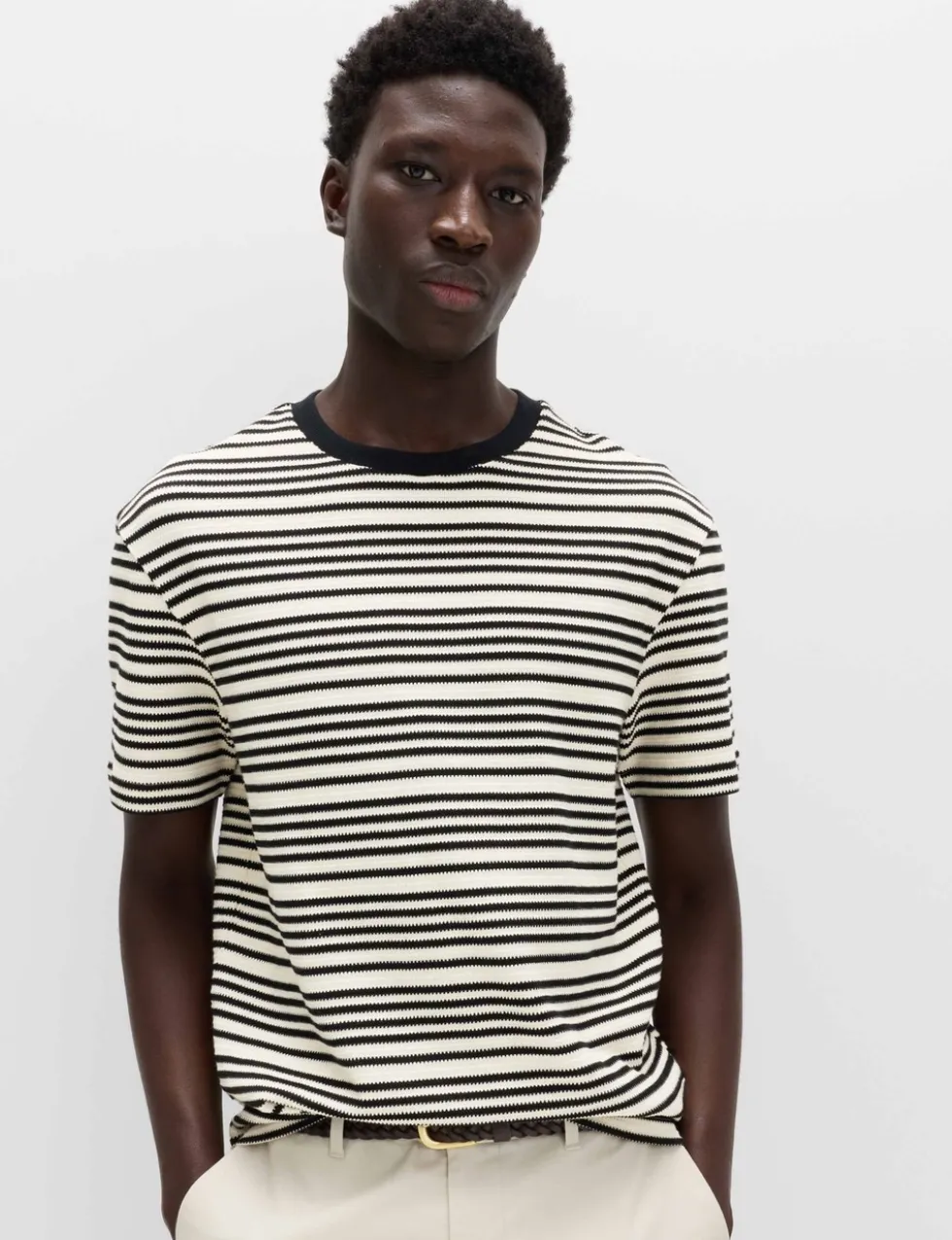 Relaxed Fit Cotton Rich Textured Striped T-Shirt