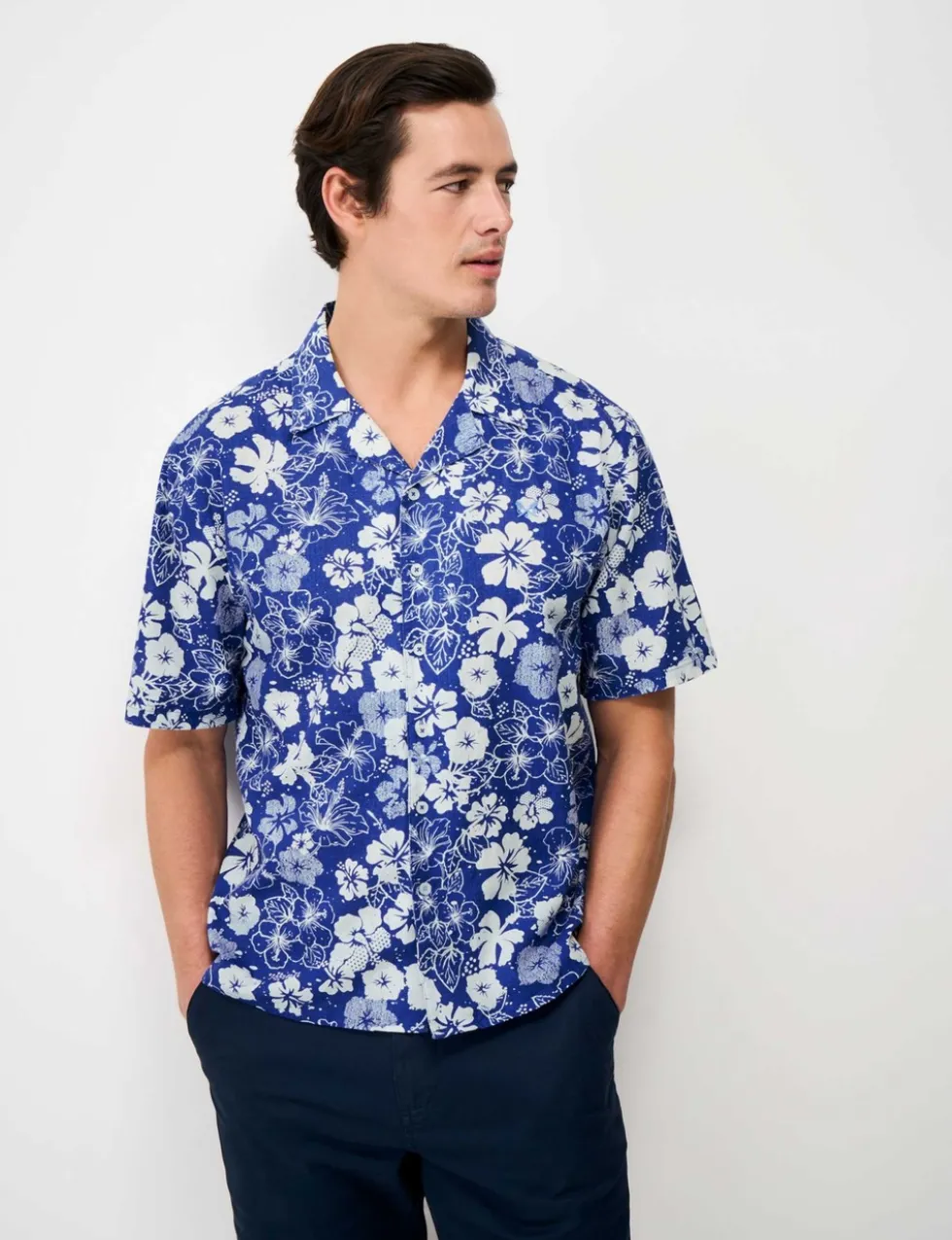 Relaxed Fit Linen and Cotton Floral Shirt