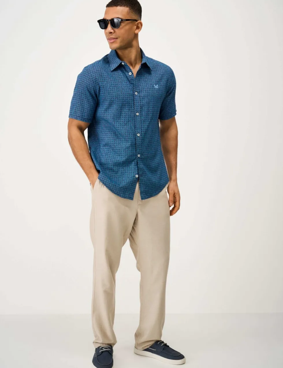 Relaxed Fit Linen Blend Geometric Shirt