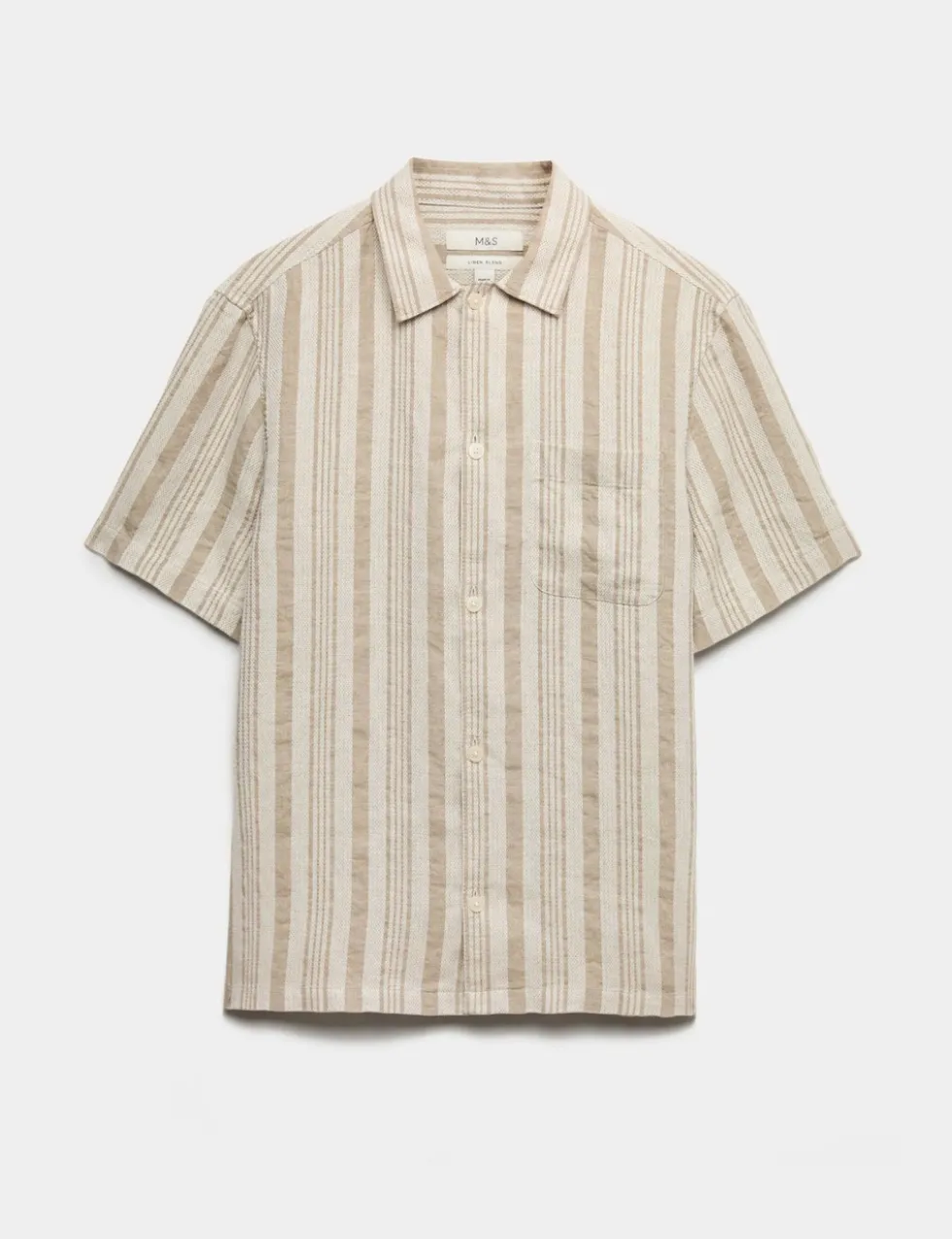 Relaxed Fit Linen Rich Striped Short Sleeve Shirt