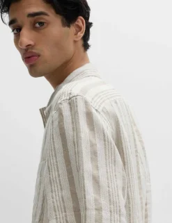 Relaxed Fit Linen Rich Striped Short Sleeve Shirt