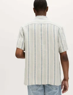 Relaxed Fit Linen Rich Striped Short Sleeve Shirt