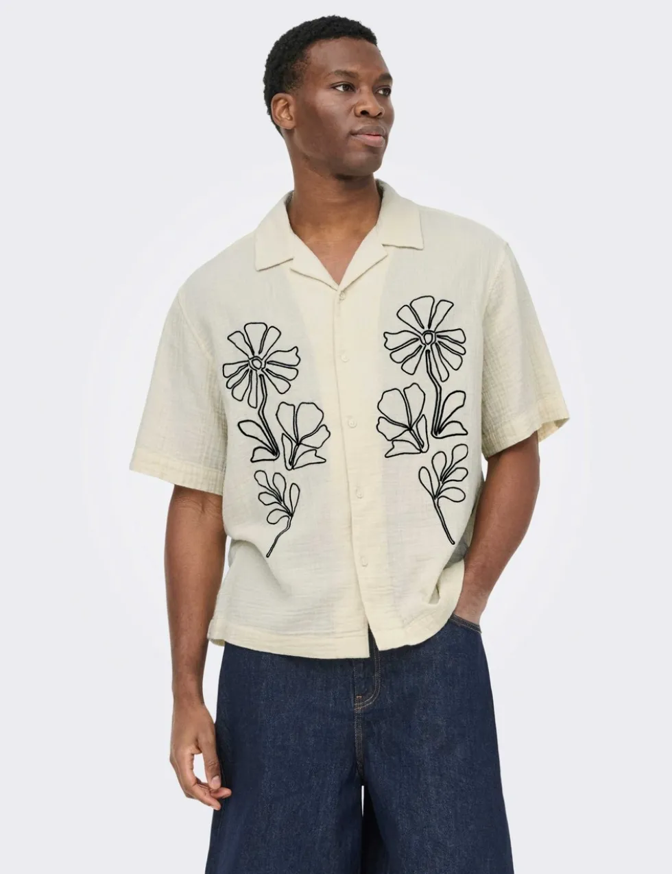 Relaxed Fit Pure Cotton Embroidered Shirt