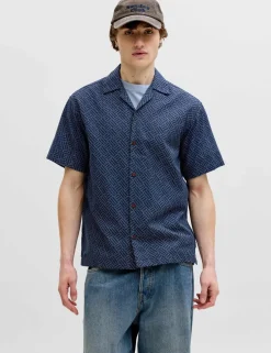Relaxed Fit Pure Cotton Geometric Short Sleeve Shirt