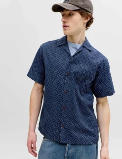 Relaxed Fit Pure Cotton Geometric Short Sleeve Shirt