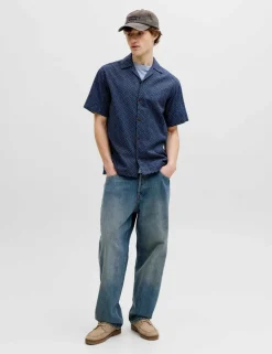 Relaxed Fit Pure Cotton Geometric Short Sleeve Shirt