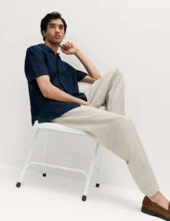 Relaxed Fit Textured Pleat Front Trousers