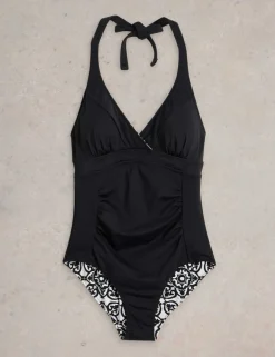 Reversible Printed Wrap Halterneck Swimsuit