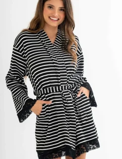 Ribbed Cotton Jersey Stripe Lace Trim Gown