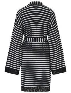Ribbed Cotton Jersey Stripe Lace Trim Gown