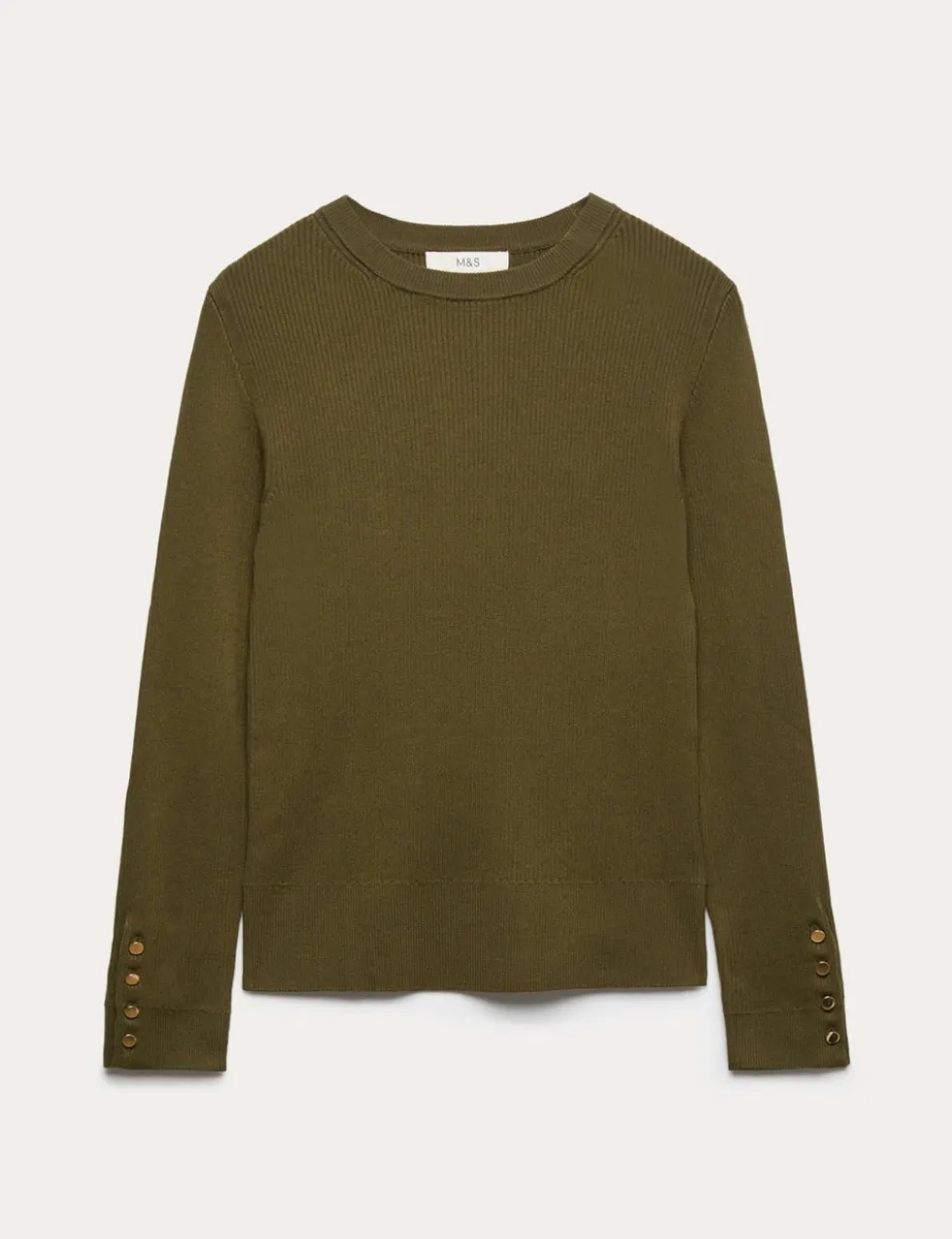 Ribbed Crew Neck Button Detail Jumper