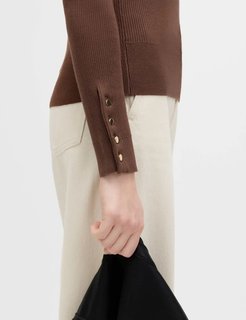 Ribbed Crew Neck Button Detail Jumper