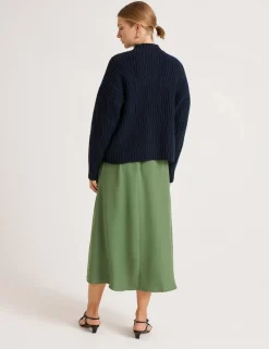 Ribbed Crew Neck Button Front Cardigan
